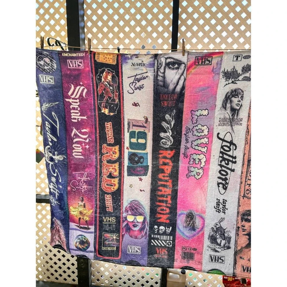 Taylor Swift Eras VHS Tape Fleece Throw Blanket Eras Tour Merch Decor Multicolor
